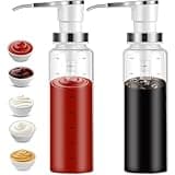 Tiwiche Sauce Pump Dispensers, 17oz Glass & Stainless Steel, 8ml Capacity, Perfect for Kitchen, BBQ, Baking, Salad, Restaurant, Cafe, Hotel, Party, Buffet, Infusing Herbs