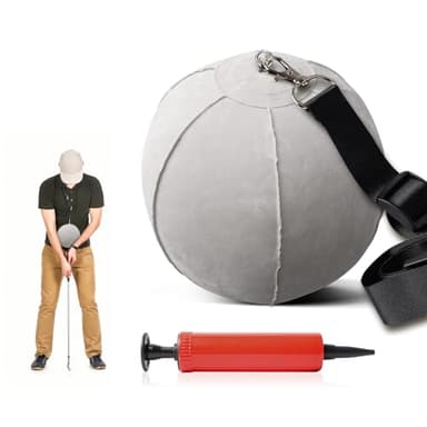 FINGER TEN Golf Smart Ball Training Aid Impact Inflatable Balls with Air Pump Adjustable Lanyard Assist Teaching Posture Correction Trainer Aids for Men Women Beginner Golfer (Gray)