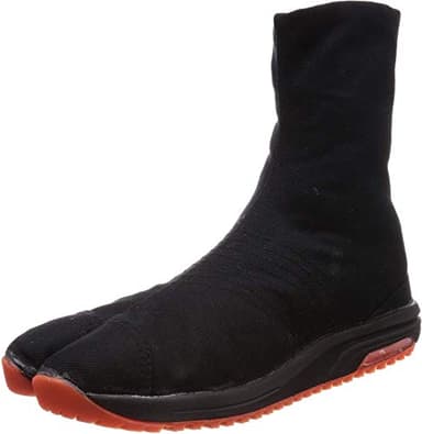 Japanese Cushioned Tabi Shoes Air Jog V 6 Clasps Toe Boots Short Version (10.5 Wide Women/9 Medium Men, Black)