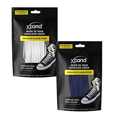 Xpand No Tie Shoelaces System with Elastic Laces - One Size Fits All Adult and Kids Shoes 2-Pack