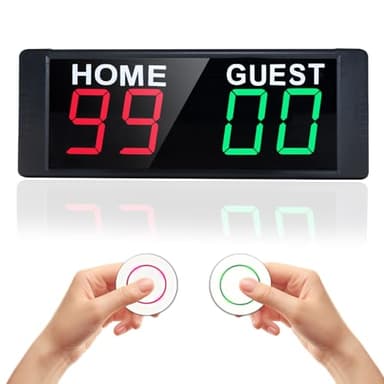 YZ Portable Electronic Scoreboard with 2 Button Control, Digital Scoreboard with Remote, Digital Cornhole Score Keeper, 12/24H Clock/Countdown Timer/Buzzer, Indoor&Outdoor Games(Plug-in)