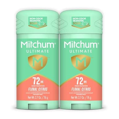 Mitchum Ultimate 72H Odor Protection Women’s Antiperspirant & Deodorant, Invisible Solid, Floral Citrus, 2 pack