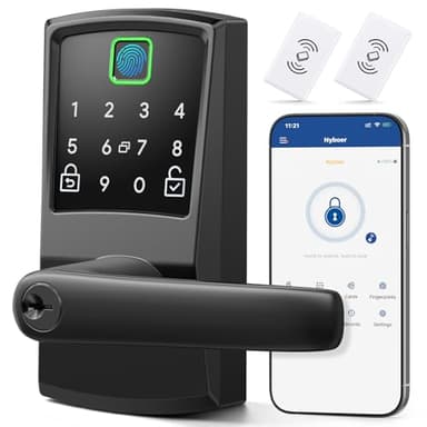 Keypad Smart Door Lock with Handle, Fingerprint Keyless Entry Digital Lock for Front Door,Nyboer Electronic Code Knob, Matte Black, Modern Style, Easy Installation,Deadbolt Alternative