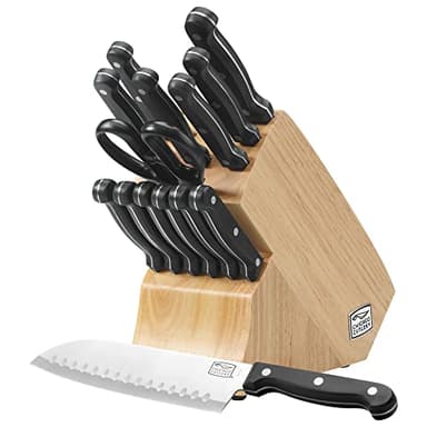 Chicago Cutlery Essentials (15-PC) Stainless Steel Kitchen Knife Block Set With Block, Sharp Stainless Steel Cutlerly Chef Knives Set & Scissors Shears