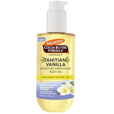Palmer's Cocoa Butter Formula Body Oil, Moisture Drenching Tahitian Vanilla, 6.5 Oz, 72Hr Hydration with Shea Butter & Vitamin E for Softer Skin, Protects & Soothes Dryness, Dermatologist Approved