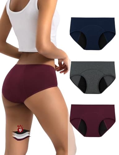 INNERSY Period Underwear for Women Teens Leak-Proof Menstrual Cotton Protective Hipster Panties 3-Pack (Heavy Flow (Dark Colors), Medium)