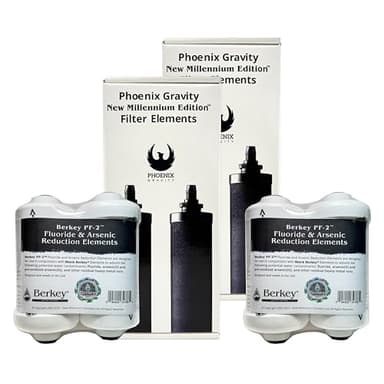 Set of Authentic Berkey PF-2 Fluoride and Arsenic Reduction Elements + Phoenix Gravity New Millennium Edition Filter Elements Combo Packs (4 Filters)