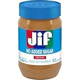 Jif No Added Sugar Creamy Peanut Butter Spread, 33.5 Ounces, Smooth, Creamy Texture, No Stir Peanut Butter Spread