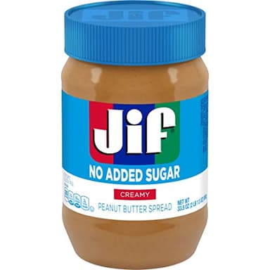 Jif No Added Sugar Creamy Peanut Butter Spread, 33.5 Ounces, Smooth, Creamy Texture, No Stir Peanut Butter Spread