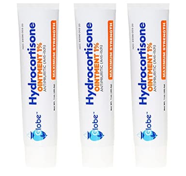 (3 Pack) Globe Hydrocortisone Maximum Strength Transparent Ointment 1%,1 oz, Anti-Itch Topical Ointment for Redness, Swelling, Itching, Rash, Bug/Mosquito Bites, Eczema, Hemorrhoids & More
