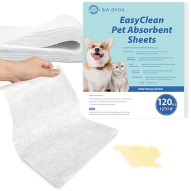 L&W BROS. Easy Clean Pet Quick Absorbent Sheets – Innovative Solution for Mess-Free Cleanup Not Traditional Pee Pads, 12"x10" for Urine and Pet Stain & Odor Remover (80 PCS)