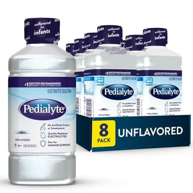 Pedialyte Electrolyte Drink , Hydration Drinks for Kids & Adults, Unflavored, 1 Liter, Pack of 8