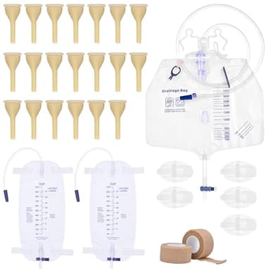 External Condom Catheters for Elderly Men Age 80, 20 Soft Latex, 5 Catheter Stabilization Device, 4000mL Overnight Catheter Bags x 1, 1000mL Urinary Leg Bags x 2, 2 Roll Tapes Set for Incontinence Men