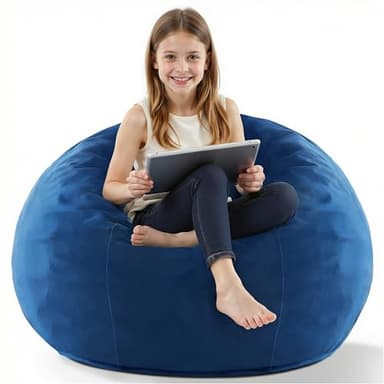 HABUTWAY 2FT Bean Bag Chair, 2' Beanbags Small Bean Bag Chairs with Filling, Teardrop Bean Bag Chair Luxurious Velvet Ultra Soft Fur with Removable Cover (Blue)