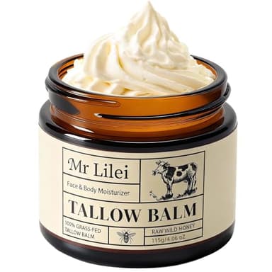 Beef Tallow for Skin, Grass-Fed Beef Tallow Balm, Beef Tallow Cream, Face & Body Moisturizer Restores Skin Barrier, Soothes Dry Sensitive Skin, Beef Tallow Honey Balm Whipped with Beeswax & Olive Oil