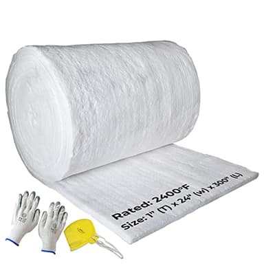 SIMOND STORE Ceramic Fiber Insulation Roll - 2400F (1315C) 1" x 24" x 25' - High Density Fireproof Insulation Blanket for Forge, Foundry, Furnace, Kiln, Wood Stove, Pizza Oven, Chimney, Dishwasher