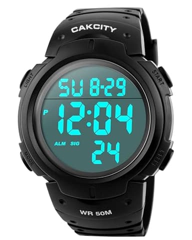CakCity Mens Digital Watch Military Waterproof Outdoor Large Face Sports Watches with Stopwatch Back Light Alarm Date LED Display,Black