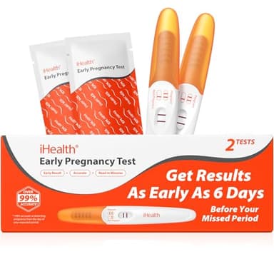 iHealth Early Pregnancy Test 2-Pack, Ultra-Sensitive Detection, Over 99% Accurate. Get Reliable Results 6 Days Before Your Missed Period. Easy at-Home HCG Fertility Test Kit, Individually Wrapped