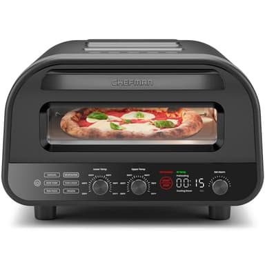 CHEFMAN Indoor Pizza Oven - Makes 12 Inch Pizzas in Minutes, Heats up to 800°F - Countertop Electric Maker with 5 Touchscreen Presets, Pizza Stone and Peel Included - Stainless Black