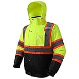 JKSafety Hi-Vis Safety Bomber Jacket for men and women | Winter Safety Jacket Durable and Waterproof | Construction Work Jacket for Cold Weather PPE | ANSI Class 3 (116-YBlk L)