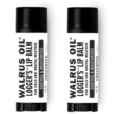 WALRUS OIL - Logger's Lip Balm, 2-Pack, 100% Vegan Lip Balm, Beeswax-Free, Made with Natural Ingredients - UNSCENTED