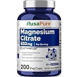 NusaPure Magnesium Citrate 833mg - 200 Veggie Capsules (Vegetarian, Non-GMO, Vegan)