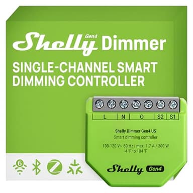 Shelly Dimmer Gen4 US UL, WiFi, Matter, Bluetooth, Zigbee Smart Dimming, Compatible with Matter, Home Assistant, Alexa, Google Home, HomeKit, Support LED Strips & Lamps, No Hub Required, Easy Control