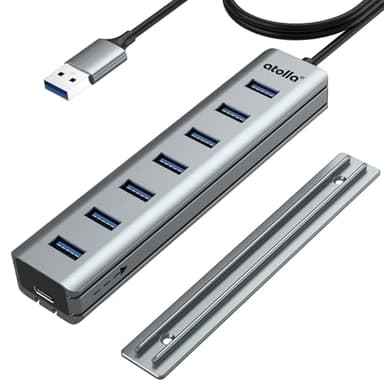 atolla 7-Port USB 3.0 Hub with Removable Sliding Rails - High-Speed Data Splitter for Desk Organization & Stable Connection, Compatible with MacBook, Laptop, PS4, PC