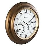 ANDY STAR 24 Inch Outdoor Clocks Waterproof,Large Outdoor Wall Clocks for Patio with Thermometer Combo, Silent Weatherproof Illuminated Metal Clock Battery Operated with Thermometer&Hygrometer, Bronze