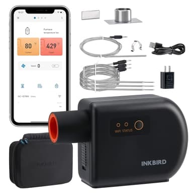 BBQ Temperature Controller Kit, Inkbird WiFi & Bluetooth Automatic Smoker Fan Controller, 3 Meat Probes & 1 Oven Probe, Build-in 5.0m/S High Efficient Fan for Ceramic Smokers, Kamado, Vision Grill