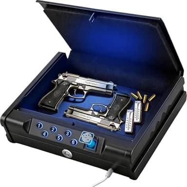 Biometric Gun Safe with 3 Unlock Ways - ≤0.1s Fast Fingerprint Access, Voice Prompt Function, Secure Steel Lockbox, Fits Handguns & Revolvers, Perfect for Living Room, Bedroom Storage & In-Car Use
