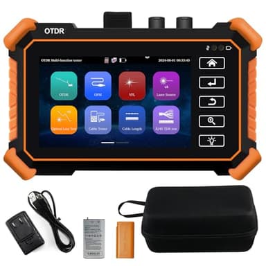 Singlemode OTDR Fiber Optic Tester, WANLUTECH 1310/1550nm 26/24dB 4'' Touchscreen OTDR Test Built-in VFL OPM LS Event Map OLT (Optical Loss Test) Functions RJ45 Cable Test Network Tools SC/UPC