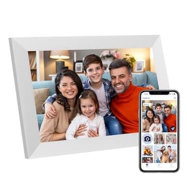 Anna Bella Digital Picture Frame 10.1 Inch IPS HD Touch Screen WiFi Smart Digital Photo Frame with 32GB Storage, Auto-Rotate, Easy Setup to Share Photos or Videos Remotely via AiMOR APP White
