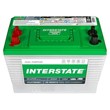 Interstate Batteries Marine/RV Battery 12V 62Ah 800CCA (34M-AGM) Dual Purpose Power Pure Lead AGM RV & Marine Starting Replacement Battery (Group Size 34M) Boats, RV's