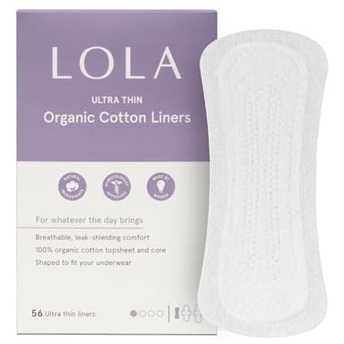 LOLA Ultra-Thin Cotton Panty Liners for Women - Hypoallergenic Panty Liners & Daily Light Pads - Unscented Organic Pads for Women - Pack of 56, 6.5 in