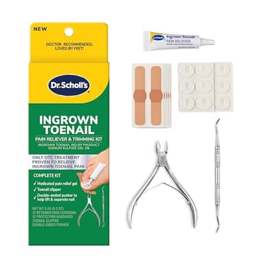 Dr. Scholl's INGROWN TOENAIL PAIN RELIEVER & TRIMMING KIT, 0.3 oz // Only OTC Treatment Proven to Relieve Ingrown Toenail Pain - Includes Medicated Gel + Foam Rings + Bandages + Clipper & Pusher Tools
