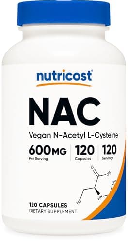 Nutricost N-Acetyl L-Cysteine (NAC) 600mg, 120 Vegetarian Capsules - Non-GMO, Gluten Free, Vegetarian Caps