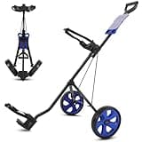 SereneLife 2-Wheel Golf Push Cart - Lightweight Folding Walking Roller Trolley Bag Storage, Upper & Lower Bracket w/Elastic Strap, Foam Handle Grip, Scorecard Holder, 9.5" Rear Wheels, 33Lb Max Load
