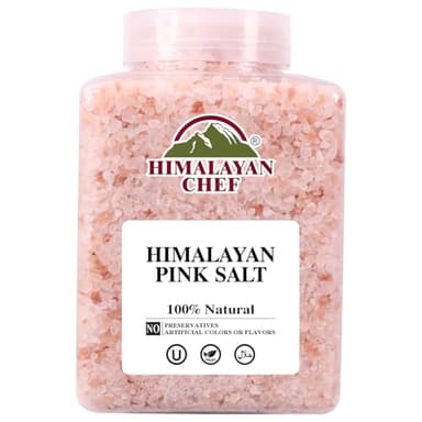Himalayan Chef Pink Himalayan Salt Coarse Grain, 5 lbs Plastic Jar - Pure, Natural, Kosher, Mineral-Rich, Ideal for Grinder Refills, Cooking, Seasoning