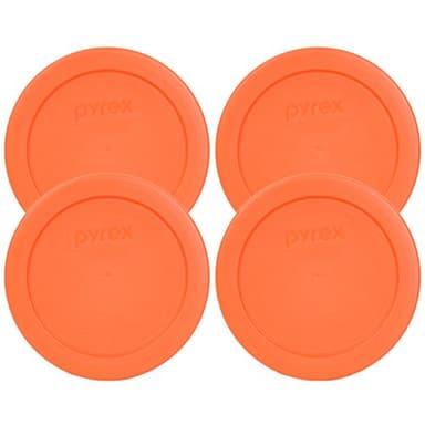 Pyrex 7200-PC Round 2 Cup Orange Storage Lid for Glass Bowls - Original Genuine Pyrex Lids - 4 Pack - Made In The USA