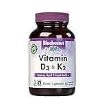 Bluebonnet Nutrition Vitamin D3 & K2, Soy-Free, for Strong-Healthy Bones*, Gluten-Free, Non-GMO, Dairy-Free, Kosher Certified, Vegetarian, 60 Vegetable Capsules, 60 Servings