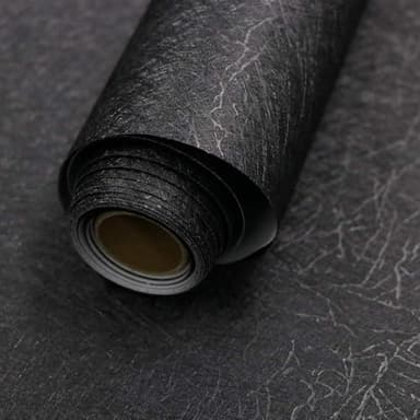 15.7" X 118" Black Silk Wallpaper Embossed Self Adhesive Peel and Stick Wallpaper Contact Paper Removable Waterproof Kitchen Vinyl Wrap Cabinet Furniture Textured Renter Friendly Wall Gift Paper
