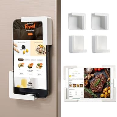 4 Pack Magnetic Tablet & Phone Mount Holder - Strong Magnetic iPad Fridge Mount, Universal Refrigerator & Locker Holder for Kitchen, Gym, Office - Supports Portrait & Landscape, Holds up to 2 lbs