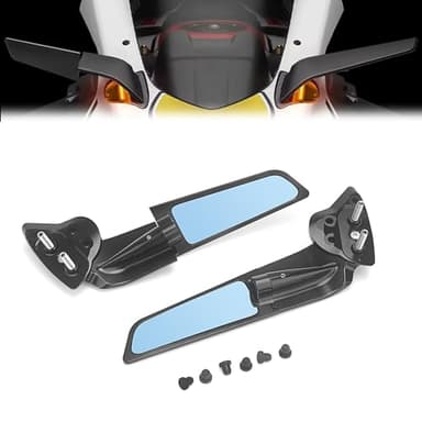 GZDLMoto Motorcycle Stealth Side Mirrors, Areodynamic Winglets Rearview Adjustable Mirror Compatible with Yamaha YZF-R7 2021-2025 YZF-R6 2017-2020, CNC Aluminum, With Anit Glare Blue Lens