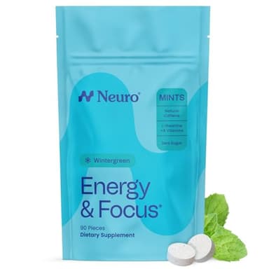 Neuro Energy & Focus Mints - Sugar Free Breath Mints with 40mg Natural Caffeine, B Vitamins & L-Theanine - Vegan Brain Supplement for Exercise, Study & Daily Focus - Wintergreen, 90 ct