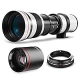 High-Power 420-1600mm f/8.3 HD Manual Telephoto Zoom Lens for Canon EOS 80D, 90D, Rebel T3, T5, T7, 70D, 5D, 6D II, 7D II Cameras WHITE