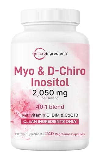 Myo-Inositol & D-Chiro Inositol 2,050mg | 240 Veggie Capsules + Vitamin C, Folate, DIM, & CoQ10 | Inositol Supplement for Women | 40:1 Ratio | Hormonal Balance & Ovarian Support | Filler Free