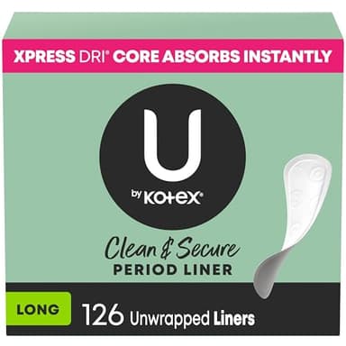 U by Kotex Panty Liners, Clean & Secure, Light Absorbency, Long Length, 126 Count (Packaging May Vary)