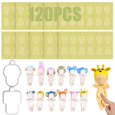 Moruiero 120PCS Adhesive Tape for Sonny Angel, Double Sided Clear Adhesive Pads Custom Fit Replacement, Removable Mini Figure Clear Glue Sticky Putty
