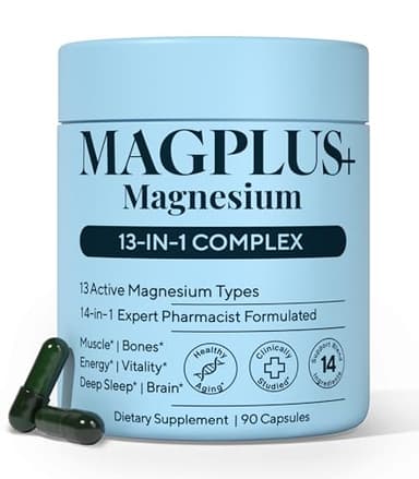 Magnesium Complex for Women & Men, 1000mg | MAGPLUS+ 13-in-1 Advanced Liposomal Ultra Formula | Glycinate, L-Threonate & Triple Magnesium Blend | Brain, Memory & Deep Sleep | 90 Capsules